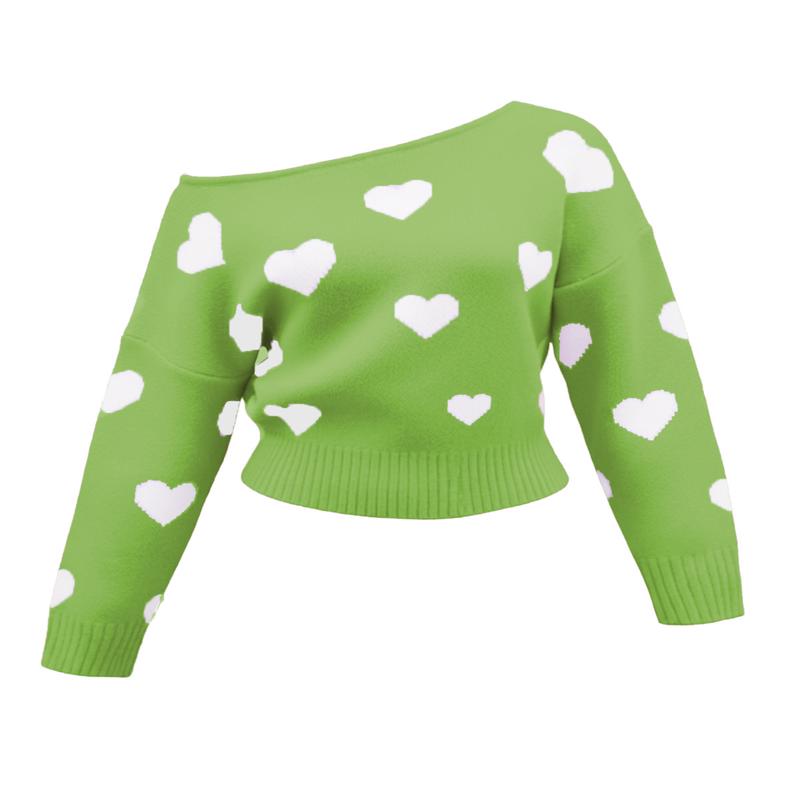 1970s Valentine Heart Asymmetrical Shoulder Pullover Sweater