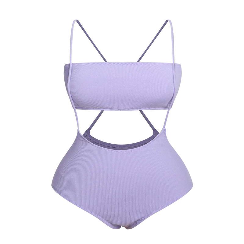 Purple 1950s Spaghetti Strap Bandeau Swimsuit