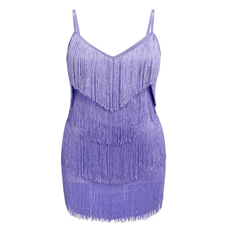 Purple 1960s Spaghetti Strap Fringe Dress