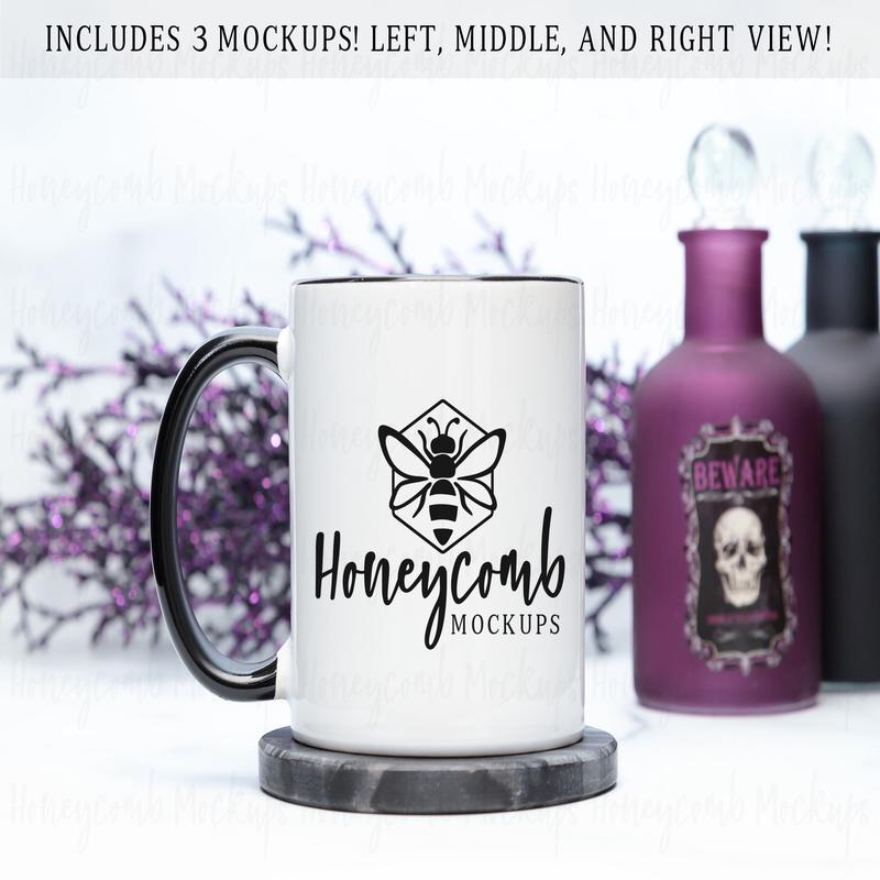 11 Ounce Black Accent Mug Mockup, Halloween Mug Mockup, Styled Mug Photo, Witchy Mug Mockup, Blank Mug Mockup, Coffee Cup Mockup