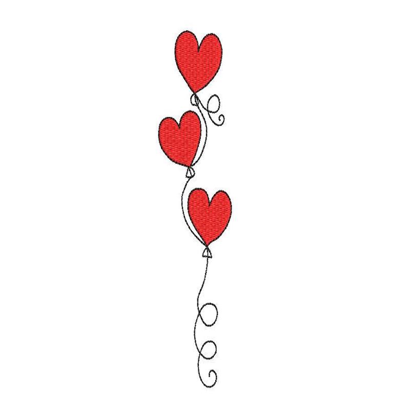 3 Heart shaped Balloons, Valentine Embroidery Design