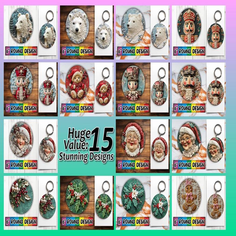 15x Round Design Pack for Sublimation , Christmas