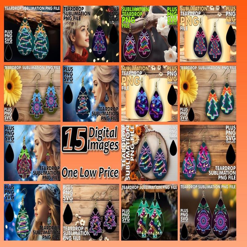 15x Teardrop Earring Design Selection , Neon Xmas